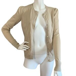 August Silk cream silk blend cardigan with mother of pearl buttons size S, EUC
